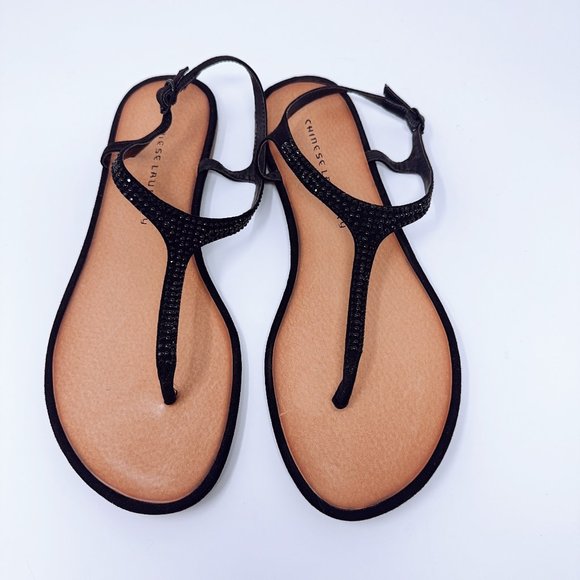 Chinese Laundry Shoes - Chinese Laundry - Genya Black Sandal Rhinestone Embellished Flat T Strap (9)